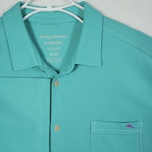 Tommy Bahama IslandZone Supima Polo Shirt Mens XL Teal Blue Button Down Pocket